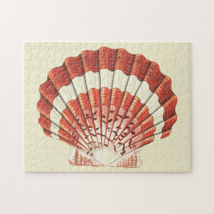 Vintage Red and White Scallop Shell Nautical Art Jigsaw Puzzle
