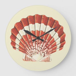 Vintage Red and White Scallop Shell Nautical Art Large Clock