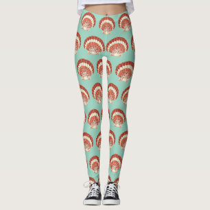 Vintage Red and White Scallop Shell Nautical Art Leggings