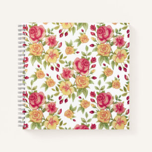 Vintage Red and Yellow Roses and Rose Bud Pattern Notebook