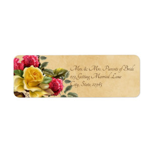 Vintage Red and Yellow Roses Floral Return Address Label