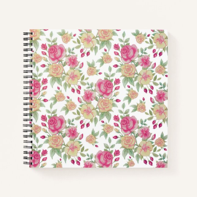 Vintage Red and Yellow Roses Watercolor Pattern | Notebook (Front)