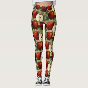 Vintage Red Apple Botanical Gold Alphabet Leggings