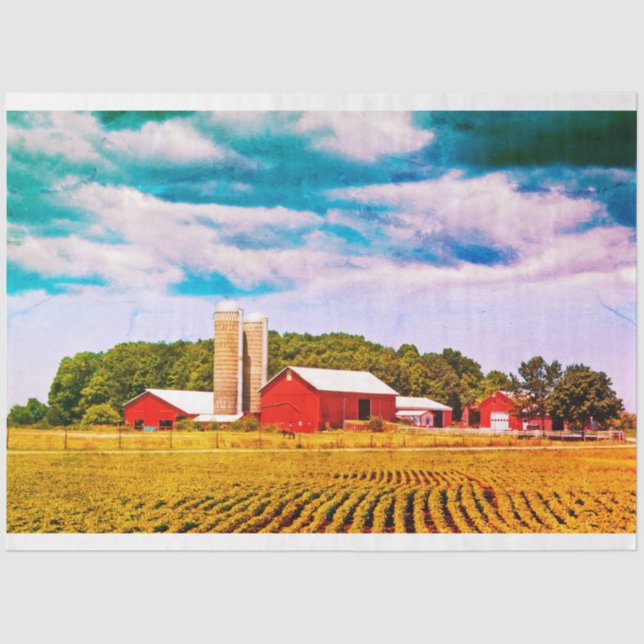 Vintage Red Barn Decoupage Tissue Paper (Front)