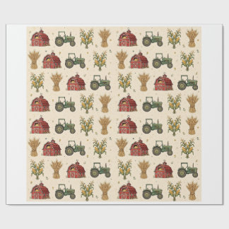 Vintage Red Barn Farm Wrapping Paper