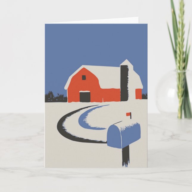 Vintage Red Barn with Snow Card (Front)