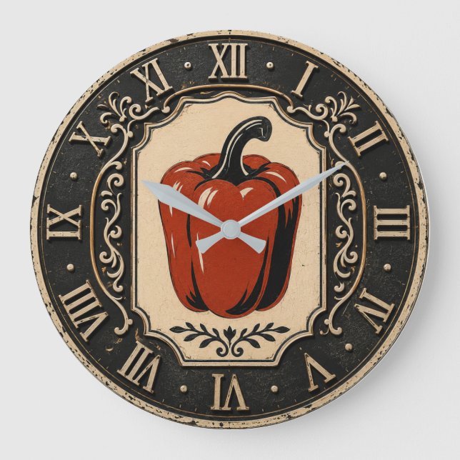 Vintage Red Bell Pepper Farmhouse Kitchen Large Clock (Front)