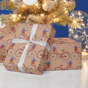 Vintage Red Bicycle with Lavenders Kraft  Wrapping Paper