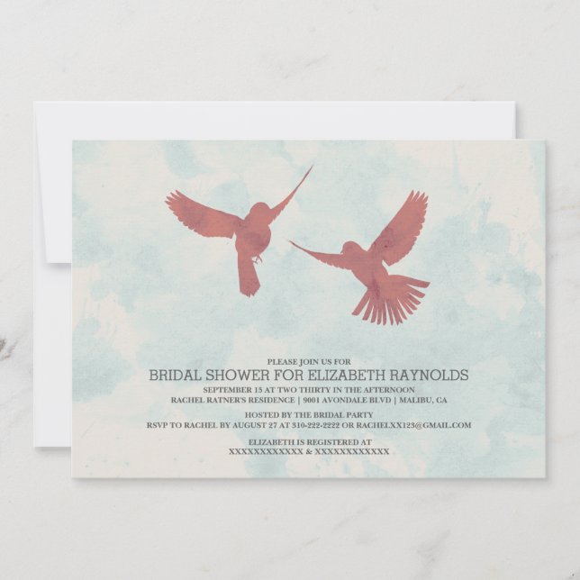 Vintage Red Bird Bridal Shower Invitations (Front)