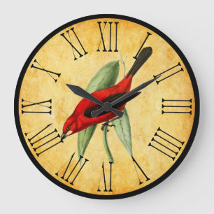 Vintage Red Bird Orante and Elegant Kitchen Large Clock