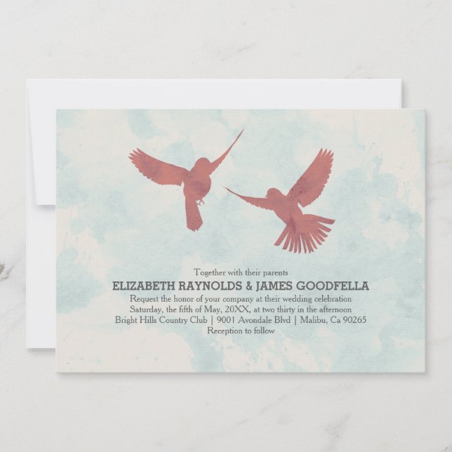 Vintage Red Bird Wedding Invitations (Front)