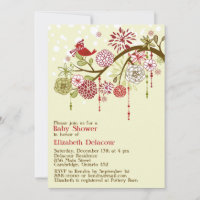 Vintage Red Bird Winter Baby Shower Invitation