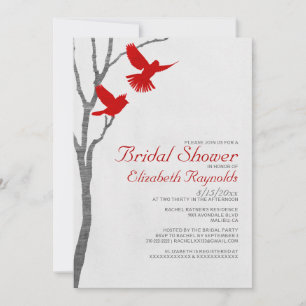 Vintage Red Birds Bridal Shower Invitations