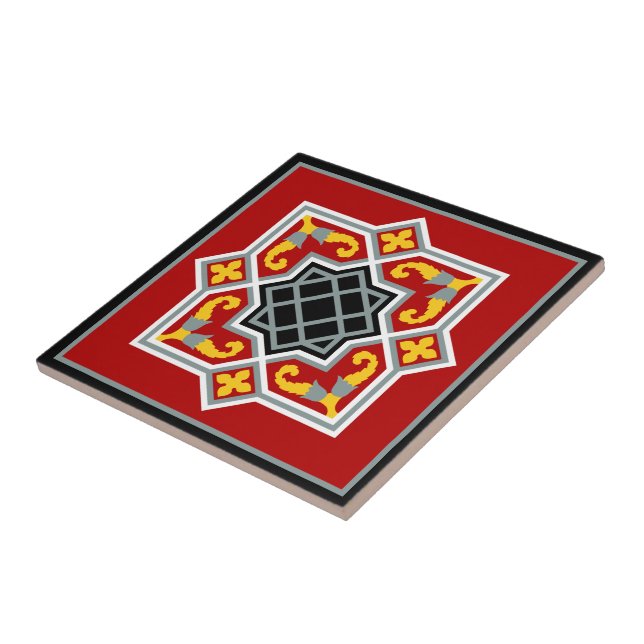 Vintage Red Black Barcelona Tile Geometric Art (Side)