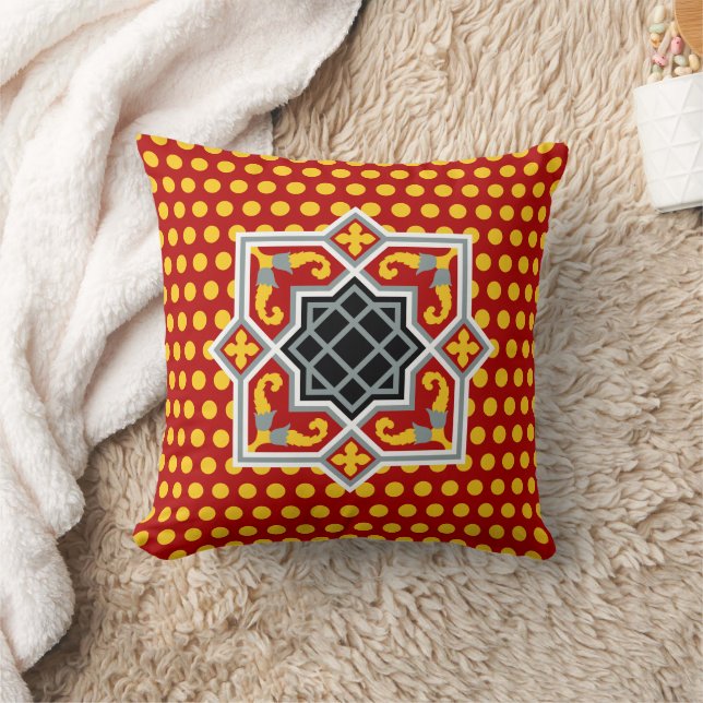 Vintage Red Black Barcelona Tile Geometric Art Cushion (Blanket)