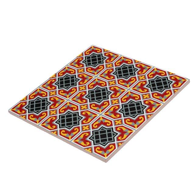 Vintage Red Black Barcelona Tile Geometric Graphic (Side)