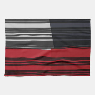 Vintage Red Black Grey Stripes Art Pattern Tea Towel