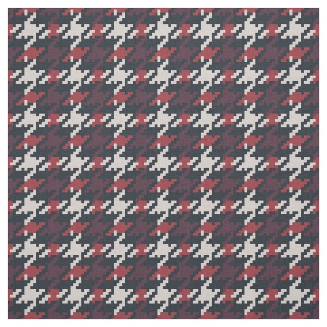 Vintage red black houndstooth plaid pattern fabric (Swatch)