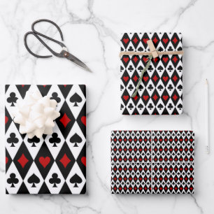 Vintage Red Black Playing Cards Symbols Wrapping Paper Sheet