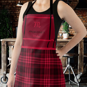 Vintage Red Black Tartan Monogram Mum Grandma Gift Apron