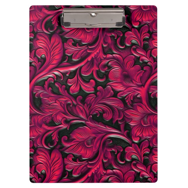 Vintage red black tooled leather clipboard (Front)