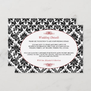 Vintage Red, Black & White Damask Wedding Detail Enclosure Card