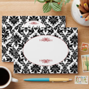 Vintage Red, Black & White Damask Wedding Envelope