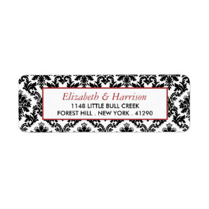 Vintage Red, Black & White Damask Wedding Return Address Label