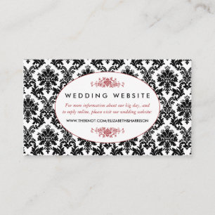 Vintage Red, Black & White Damask Wedding Website Enclosure Card