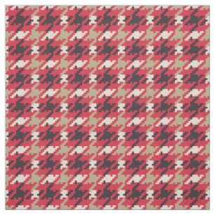 Vintage red black white houndstooth plaid pattern fabric