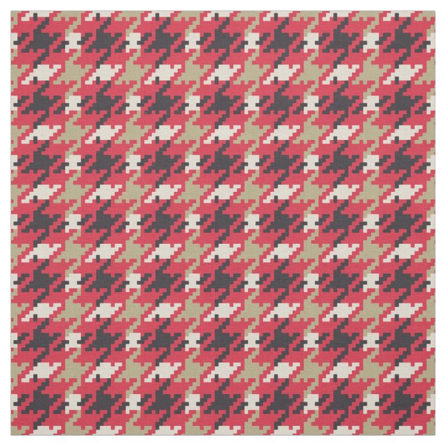 Vintage red black white houndstooth plaid pattern fabric (Swatch)