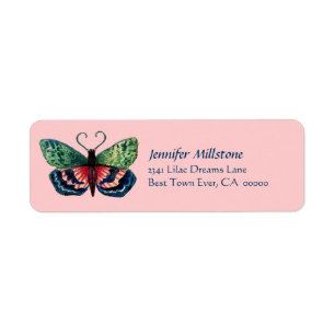 Vintage Red Blu Green Pink Butterfly Address Label Return Address Label