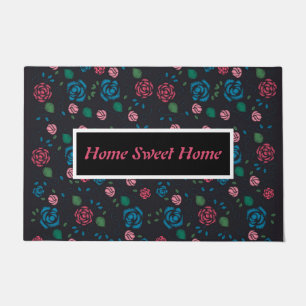 vintage red & blue Floral Pattern Doormat
