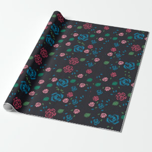vintage red & blue Floral Pattern Wrapping Paper