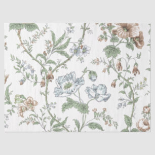 Vintage Red Blue Flower Vines Pattern Decoupage Tissue Paper