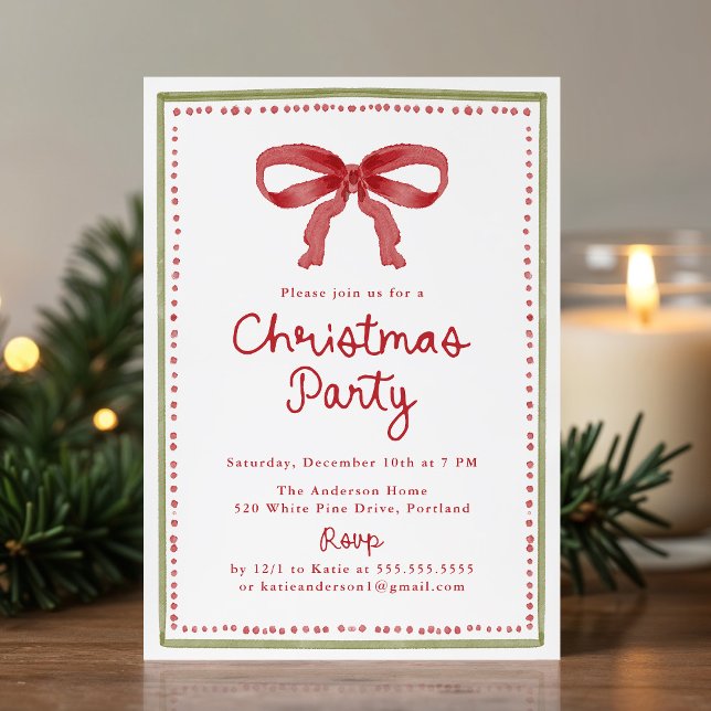 Vintage Red Bow Christmas Party Invitation (Creator Uploaded)