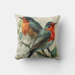 Vintage Red-Breasted Robin Cushion
