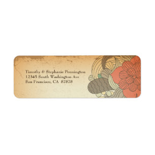 Vintage red brown floral swirls address labels