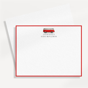 Vintage Red Bus Nursery Note Card with Red Border