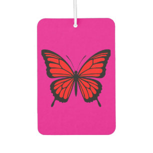 Vintage Red Butterfly on Pink Background Car Air Freshener