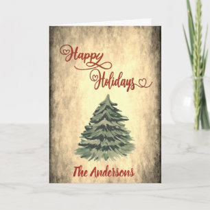 Vintage Red calligraphy Happy Holidays holly  Holi Holiday Card