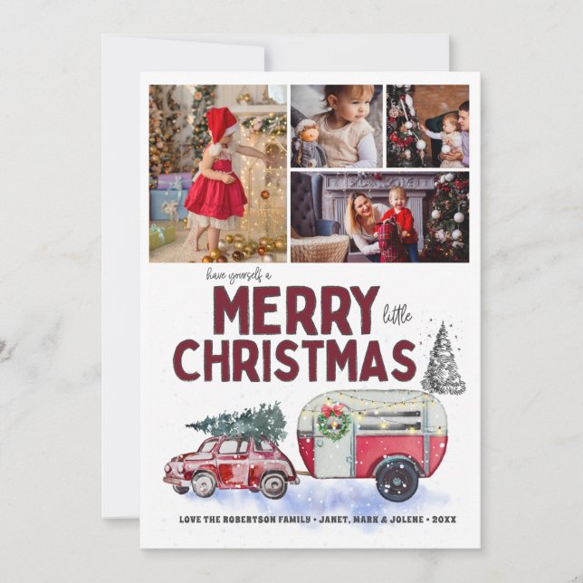 Vintage Red Camper Christmas Photo Collage (Front)