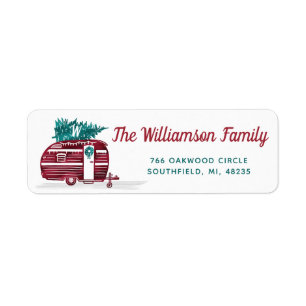 Vintage Red Camper Christmas Tree Monogram Address Return Address Label