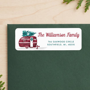 Vintage Red Camper Christmas Tree Monogram Address Return Address Label