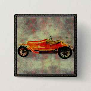 Vintage Red Car 15 Cm Square Badge