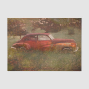 Vintage Red Car Antique Old Rustic Art Decoupage Tissue Paper