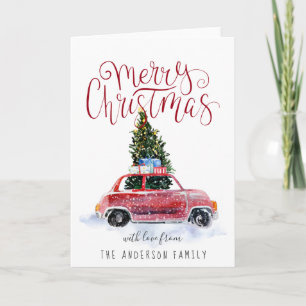 Vintage Red Car Christmas Greeting Card