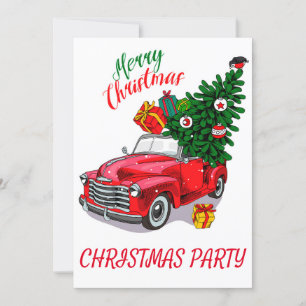 Vintage Red car  Christmas Holiday Invitation