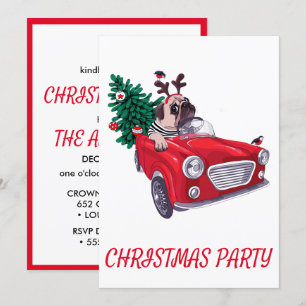 Vintage Red car  Christmas Holiday Invitation