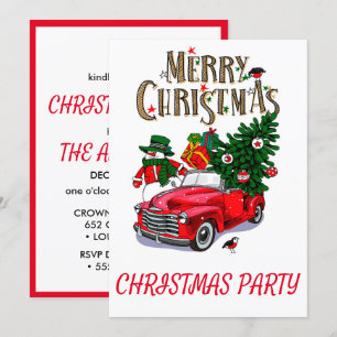 Vintage Red car  Christmas Holiday Invitation